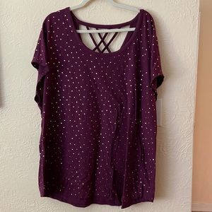 Lane Bryant Deep Purple Tee with Gold Foil Dots